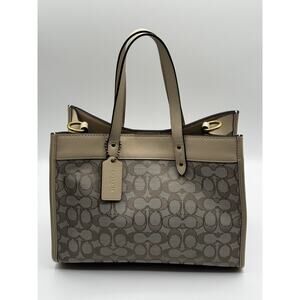 COACH Field Tote 30 In Signature Jacuard and Soft Tanned Leather